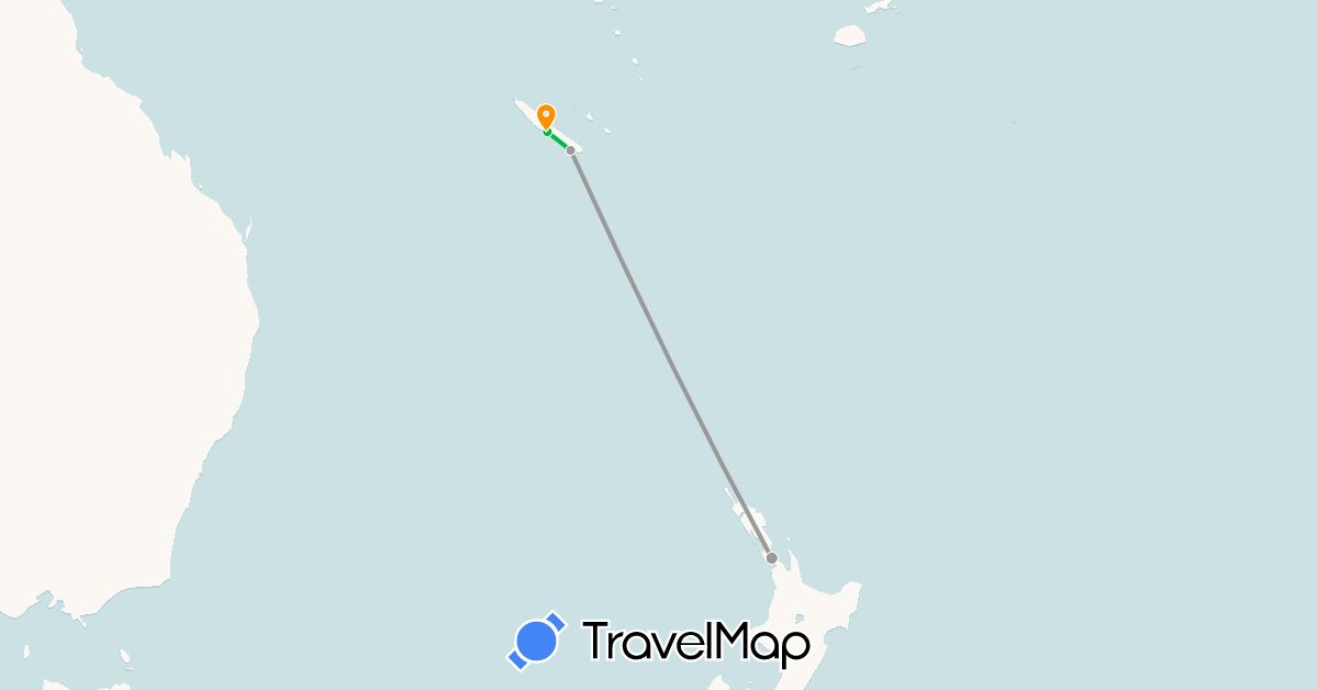 TravelMap itinerary: bus, plane, hitchhiking in New Caledonia, New Zealand (Oceania)